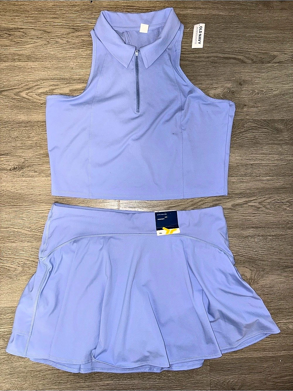 NWT Old Navy Active PowerSoft 2-Piece Periwinkle Tennis Skirt & Collared Crop To